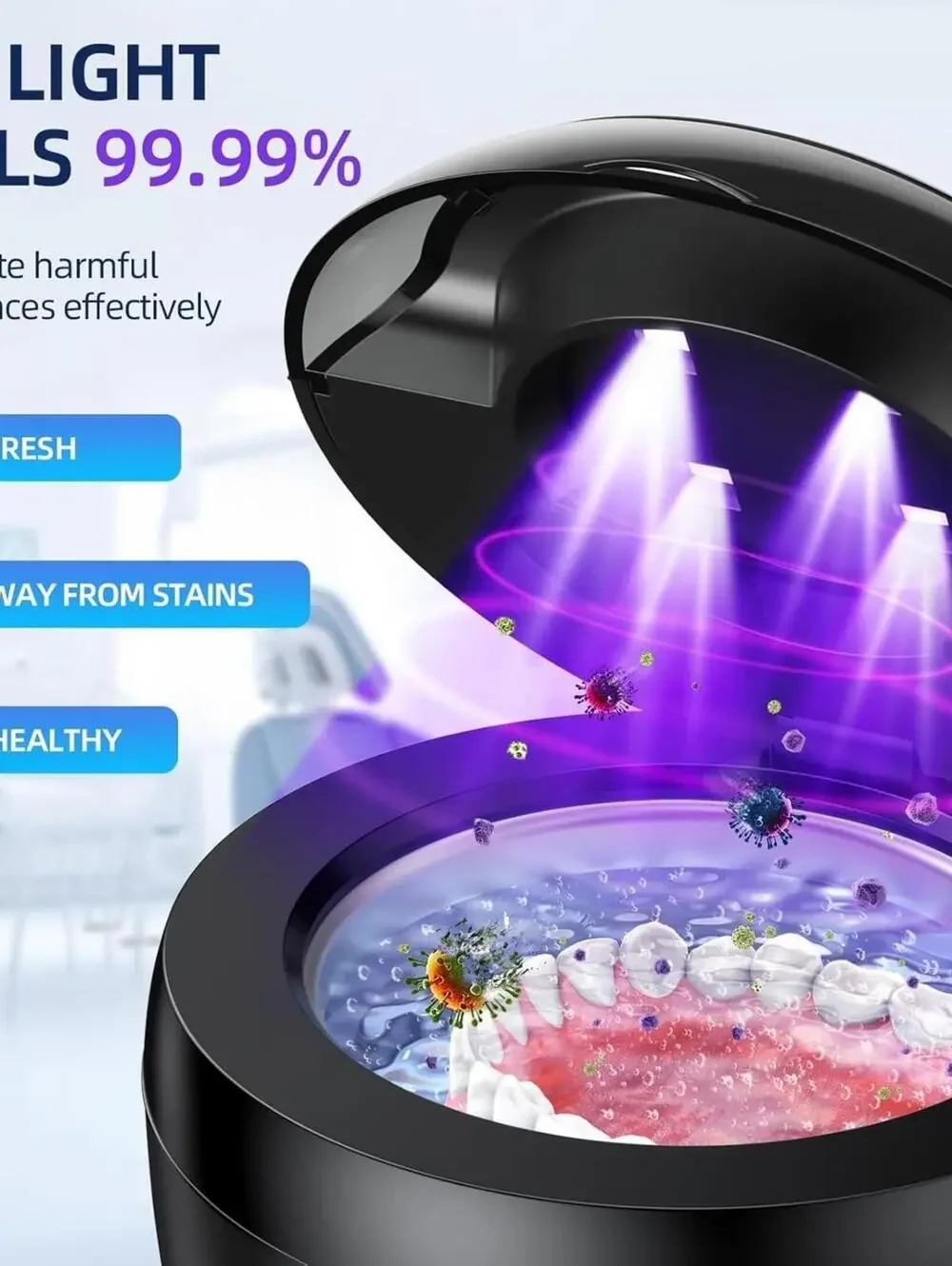 Ecobasic Ultrasonic Retainer/Toothbrush/Jewelry Cleaner 200ml 4 Modes 45kHz